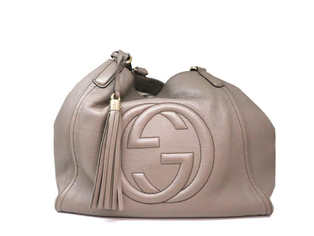 Gucci Soho Cellarius Fringe Tassel Tote Bag Leather Gray